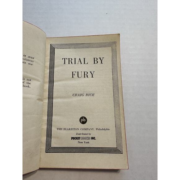 Trial by Fury, Craig Rice, 1st pocket Ed.#237/1943/PB/Inner Sanctum/ VTG - Picture 3 of 7